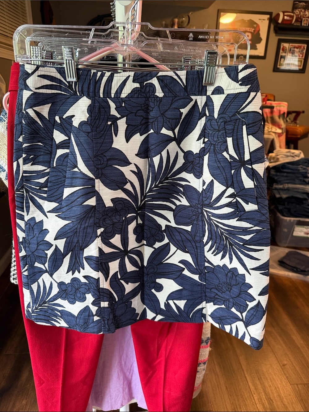 Ann Taylor Navy and White Tropical Print Mini Skirt